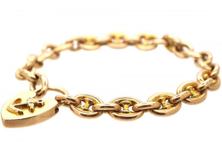 Edwardian 15ct Gold Naval Anchor Link Bracelet with Anchor Padlock