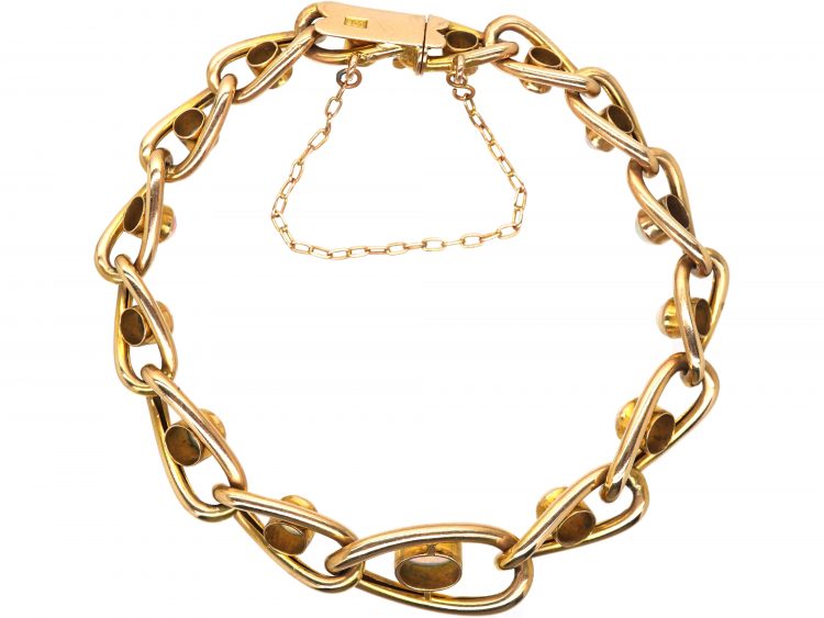 Edwardian 9ct Gold Curb Bracelet set with Opals