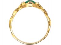 Early Victorian 15ct Gold Emerald & Diamond Ring with Intertwined Motif