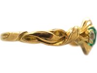 Early Victorian 15ct Gold Emerald & Diamond Ring with Intertwined Motif