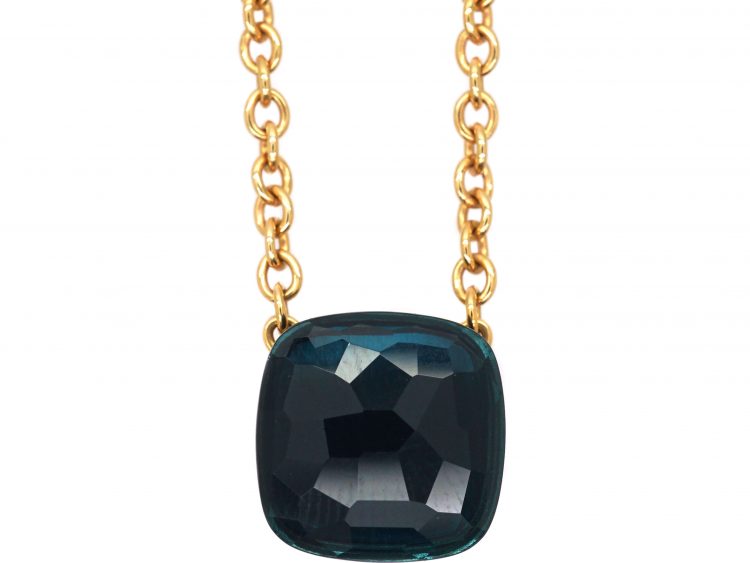 18ct Gold & Blue Topaz Nudo Pendant by Pommelato on 18ct Gold Chain
