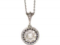 French Art Deco 18ct White Gold, Sapphire & Diamond Target Pendant on a Platinum Chain