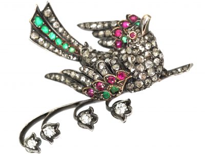 Victorian Gem Set Nightingale & Lily of the Valley Brooch