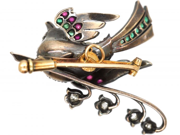 Victorian Gem Set Nightingale & Lily of the Valley Brooch