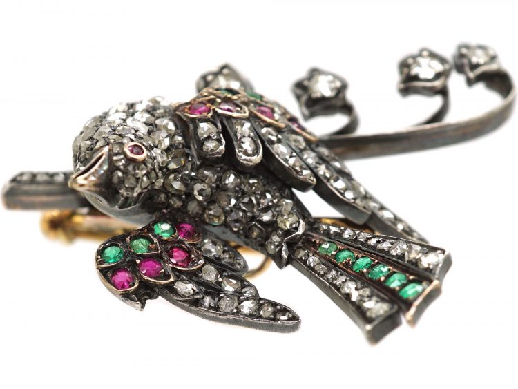Victorian Gem Set Nightingale & Lily of the Valley Brooch