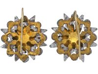 Georgian Teal Blue Vauxhall Glass Flower Cluster Earrings