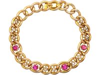 Edwardian 15ct Gold Curb Bracelet set with Pink Sapphires & Diamonds Edwardian 15ct Gold Curb Bracelet set with Pink Sapphires & Diamonds