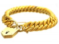 Victorian 15ct Gold Curb Bracelet with Padlock & Stippled Detail