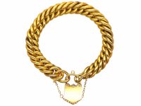 Victorian 15ct Gold Curb Bracelet with Padlock & Stippled Detail