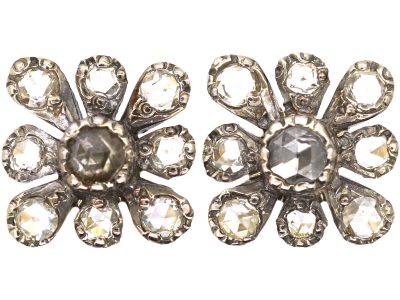 Victorian 15ct Gold & Silver Rose Diamond Flower Earrings