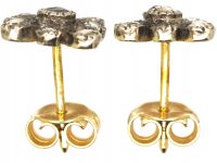 Victorian 15ct Gold & Silver Rose Diamond Flower Earrings