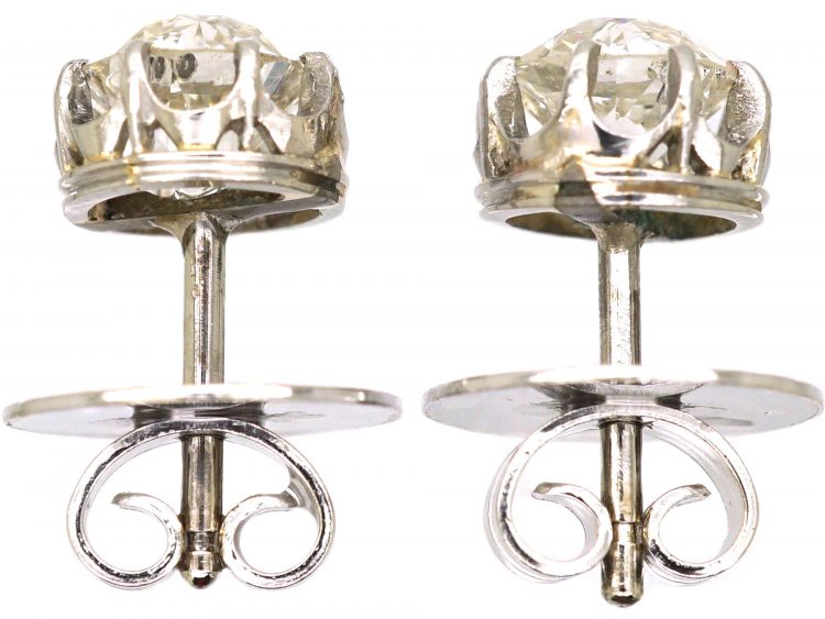 Victorian 18ct White Gold Old Mine Cut Diamond Solitaire Earrings