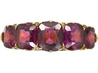 Victorian 18ct Gold Carved Half Hoop Ring set with Garnets with Diamond Points
