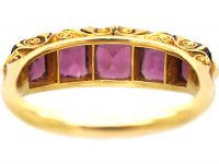 Victorian 18ct Gold Carved Half Hoop Ring set with Garnets with Diamond Points