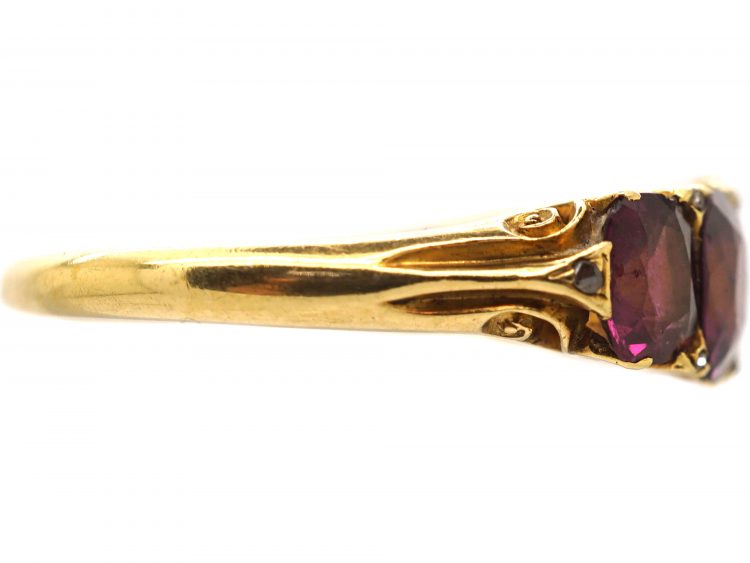 Victorian 18ct Gold Carved Half Hoop Ring set with Garnets with Diamond Points