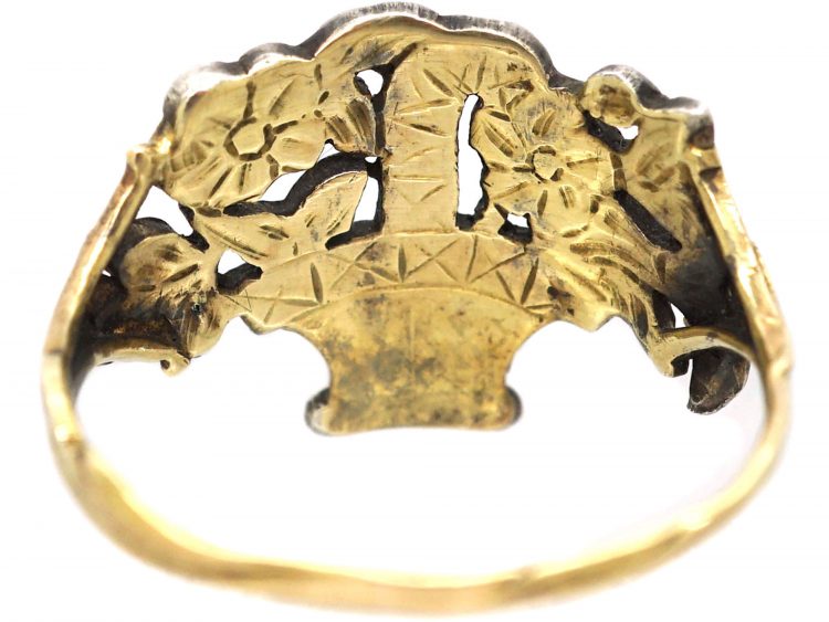 Georgian Gold & Enamel Giardinetti Ring set with Diamonds, Emeralds & Rubies