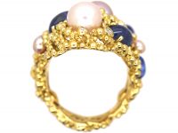 Large 18ct Gold Cabochon Sapphire, Pearl & Diamond Ring by Gilbert Albert