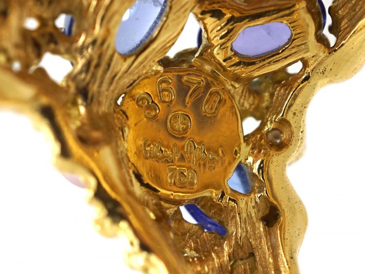 Large 18ct Gold Cabochon Sapphire, Pearl & Diamond Ring by Gilbert Albert