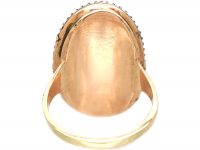 Georgian 9ct Gold & Silver Ring With S Motif on Opaline Glass & Diamonds Around