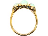 Edwardian 18ct Gold Carved Half Hoop Ring set with Three Opals & Rose Diamond Points