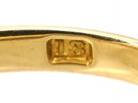 Edwardian 18ct Gold Carved Half Hoop Ring set with Three Opals & Rose Diamond Points