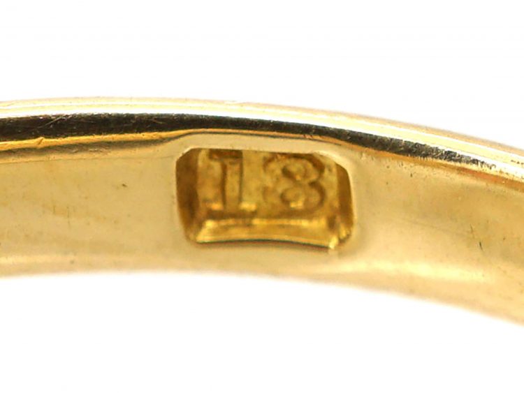Edwardian 18ct Gold Carved Half Hoop Ring set with Three Opals & Rose Diamond Points