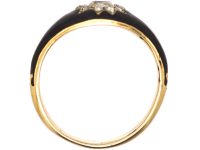 Victorian 18ct Gold, Black Enamel Star Ring set with Diamonds