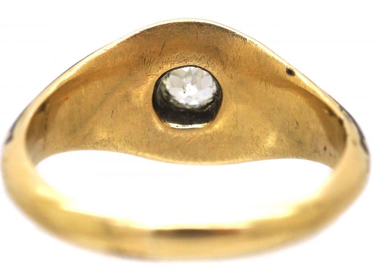 Victorian 18ct Gold, Black Enamel Star Ring set with Diamonds