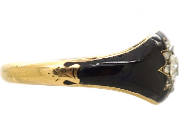 Victorian 18ct Gold, Black Enamel Star Ring set with Diamonds