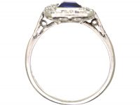 Art Deco Platinum Sapphire & Diamond Rectangular Ring with Diamond Set Shoulders