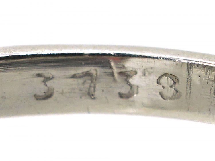 Art Deco Platinum Sapphire & Diamond Rectangular Ring with Diamond Set Shoulders