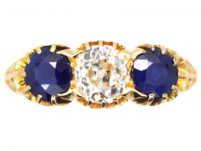Edwardian 18ct Gold Sapphire & Diamond Three Stone Ring