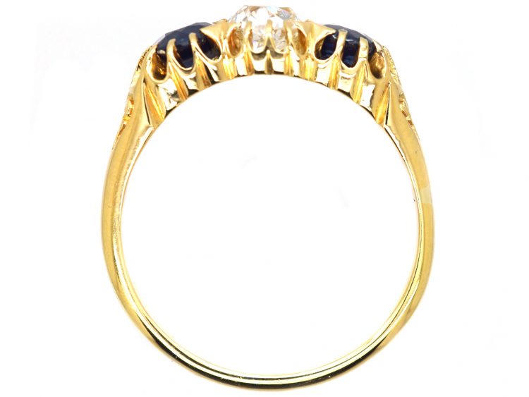 Edwardian 18ct Gold Sapphire & Diamond Three Stone Ring