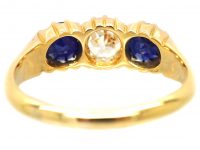 Edwardian 18ct Gold Sapphire & Diamond Three Stone Ring