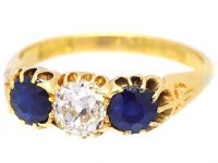 Edwardian 18ct Gold Sapphire & Diamond Three Stone Ring