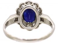 Edwardian 18ct White Gold, Sapphire & Diamond Cluster Ring with Diamond set Shoulders