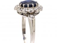 Edwardian 18ct White Gold, Sapphire & Diamond Cluster Ring with Diamond set Shoulders