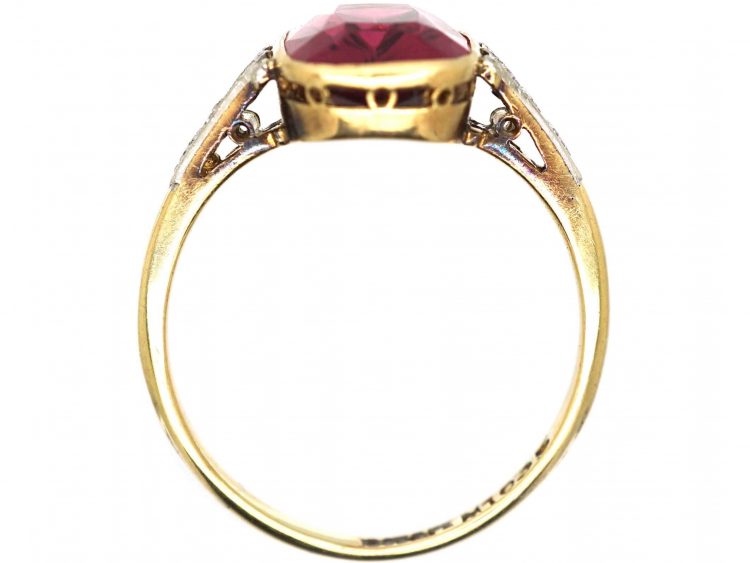 Edwardian 18ct Gold & Platinum Pink Tourmaline Ring with Diamond Detail on the Shoulders