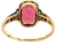 Edwardian 18ct Gold & Platinum Pink Tourmaline Ring with Diamond Detail on the Shoulders