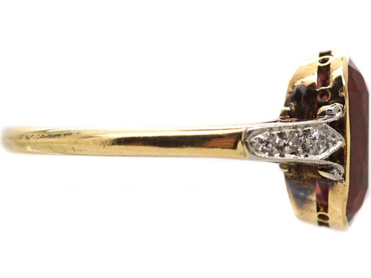 Edwardian 18ct Gold & Platinum Pink Tourmaline Ring with Diamond Detail on the Shoulders