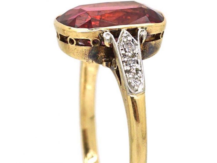 Edwardian 18ct Gold & Platinum Pink Tourmaline Ring with Diamond Detail on the Shoulders