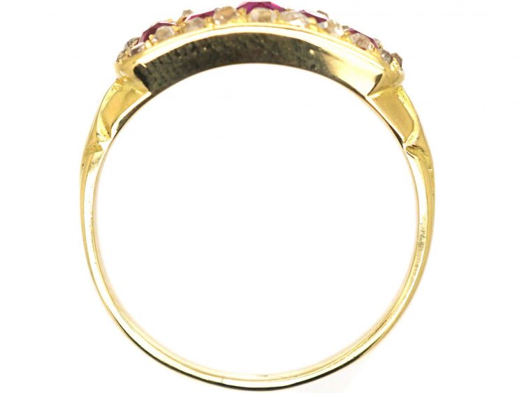 Edwardian 18ct Gold Five Stone Ruby & Diamond Boat Shaped Ring
