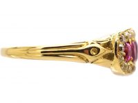 Edwardian 18ct Gold Five Stone Ruby & Diamond Boat Shaped Ring