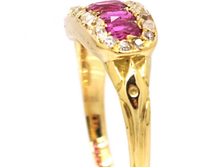 Edwardian 18ct Gold Five Stone Ruby & Diamond Boat Shaped Ring
