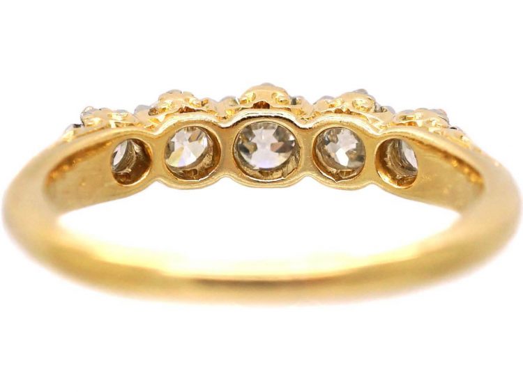 Edwardian 18ct Gold, Five Stone Diamond Carved Half Hoop Ring