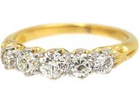 Edwardian 18ct Gold, Five Stone Diamond Carved Half Hoop Ring