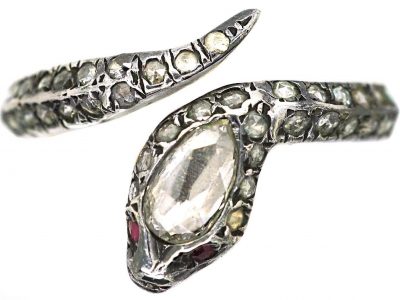 Victorian Silver & Gold Snake Ring set with Rose Diamonds