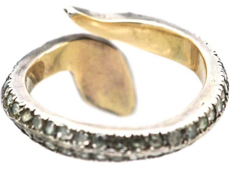 Victorian Silver & Gold Snake Ring set with Rose Diamonds