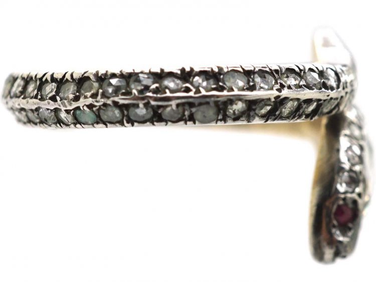 Victorian Silver & Gold Snake Ring set with Rose Diamonds