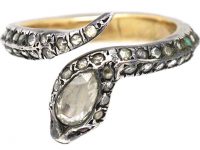 Victorian Silver & Gold Snake Ring set with Rose Diamonds